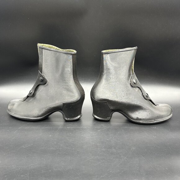 Vintage Rubber High Heel Galoshes Rain Boots 1940s Womens Size 6 USA Black - Picture 5 of 16